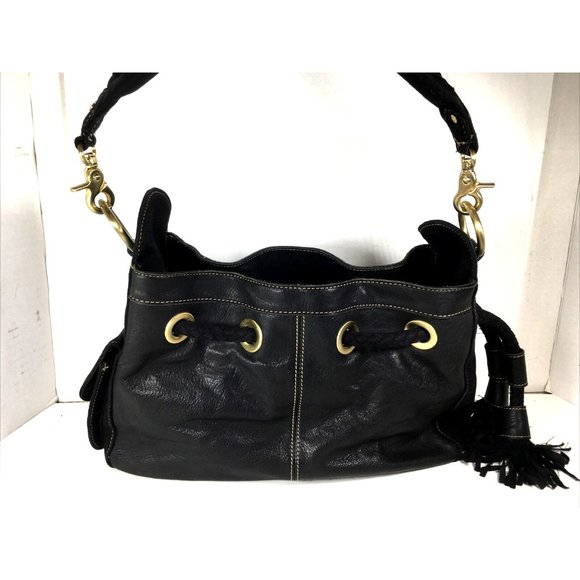 Kenneth Cole Reaction Black Leather and Fabric Satchel Shoulder Bag - Picture 2 of 12